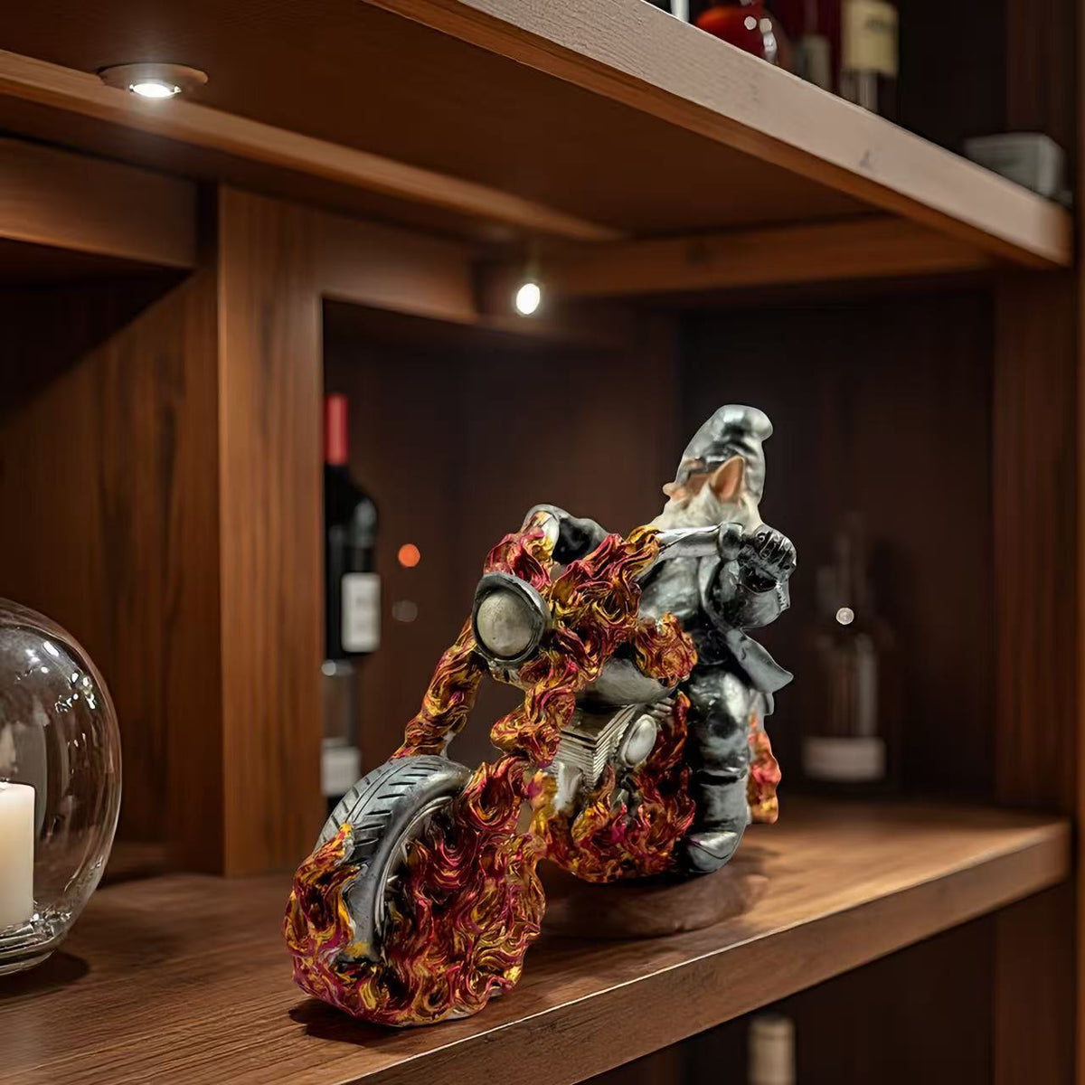 Flame Motorcycle Rider Statue
