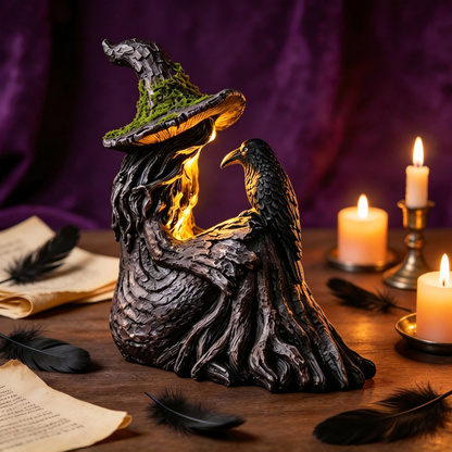 Light-Up Witch & Crow Figurine