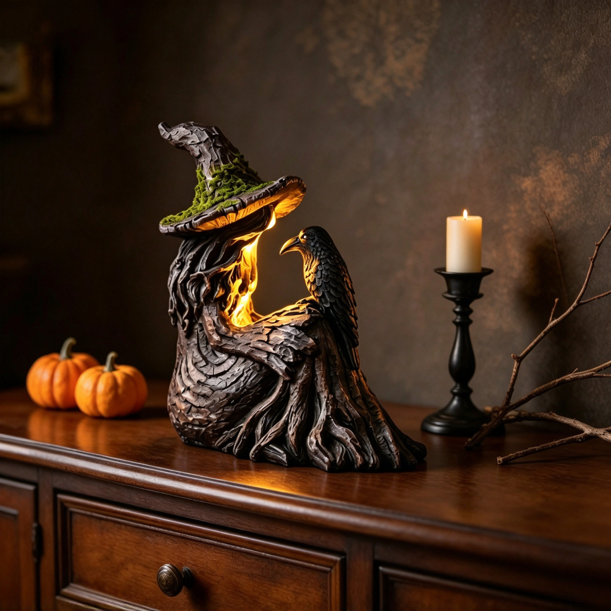 Light-Up Witch & Crow Figurine