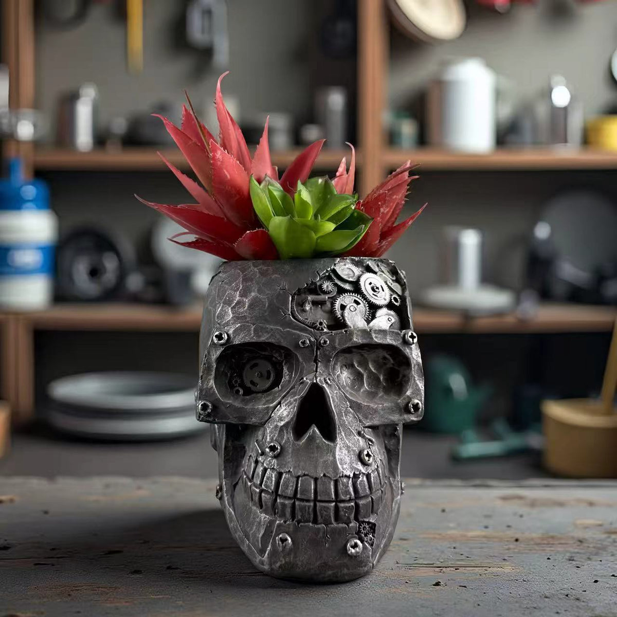 Mechanical Skull Planter /Pen Holder