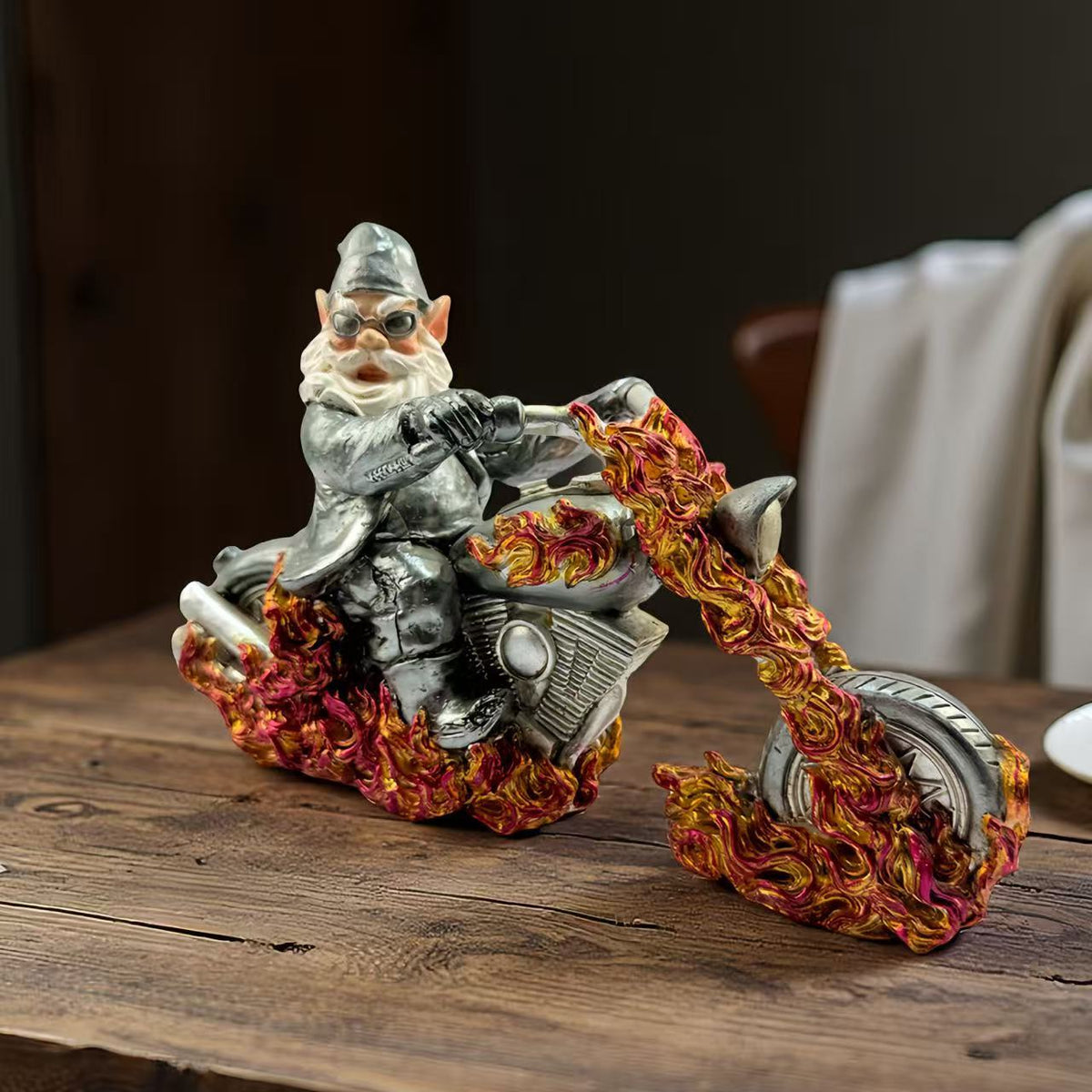Flame Motorcycle Rider Statue