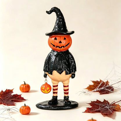 Pumpkin Witch Lantern Resin Statue, Halloween Decor