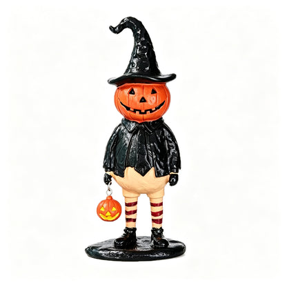 Pumpkin Witch Lantern Resin Statue, Halloween Decor